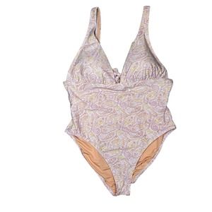 J CREW Eco Plunge V Neck One Piece Swimsuit In Pink‎ Paisley,Size 16